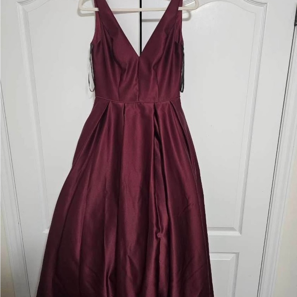 Adam Deep Burgundy V-Neck Prom Dress